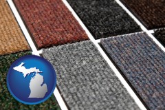 michigan map icon and carpet samples