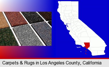 carpet samples; Los Angeles County highlighted in red on a map