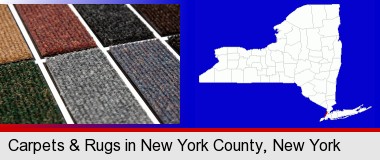 carpet samples; New York County highlighted in red on a map