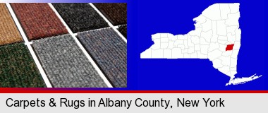 carpet samples; Albany County highlighted in red on a map