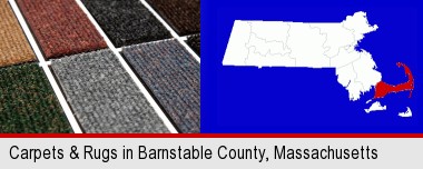 carpet samples; Barnstable County highlighted in red on a map