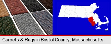 carpet samples; Bristol County highlighted in red on a map