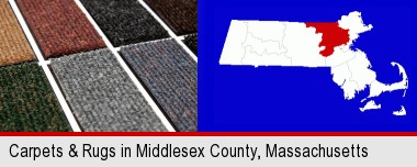 carpet samples; Middlesex County highlighted in red on a map