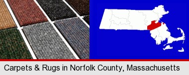 carpet samples; Norfolk County highlighted in red on a map