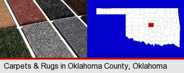 carpet samples; Oklahoma County highlighted in red on a map