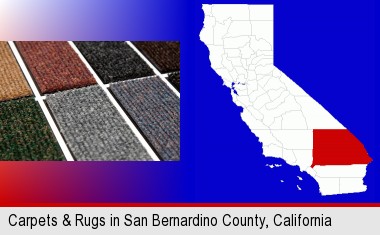 carpet samples; San Bernardino County highlighted in red on a map