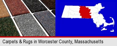 carpet samples; Worcester County highlighted in red on a map